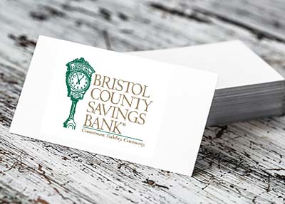 image of a business card with bristol county savings bank logo on it